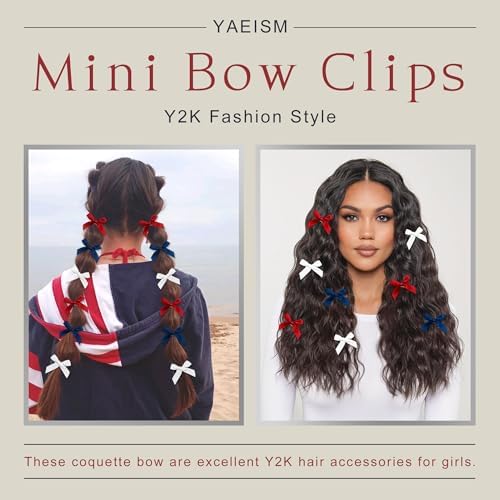 30PCS Red & Blue Mini Hair Bows - Satin Alligator Clips for Women & Girls - Patriotic American Flag Party Hair Accessories - Image 2