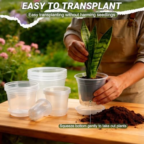 4/6/8/10 Inch Large Clear Nursery Pots with Drainage & Saucers & Plant Tags - Image 5
