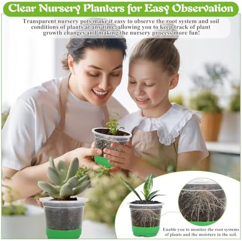 Caffox 55PCS Reusable Seed Starter Kit Includes 30 Packs 3.5" Clear Nursery Pots with Silicone Base, Repotting Mat, Gardening Gloves, Plant Labels and Seedling Tools for Easy Transplant - Image 5