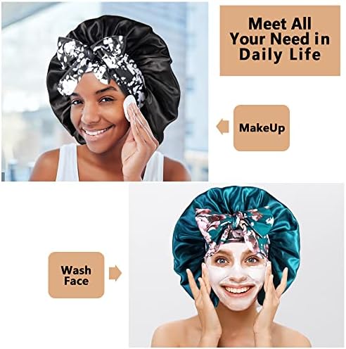 2pcs Large Silky Bonnets with tie Band Braid Bonnet, Satin Bonnet for Sleeping Curly Hair, F - Image 5