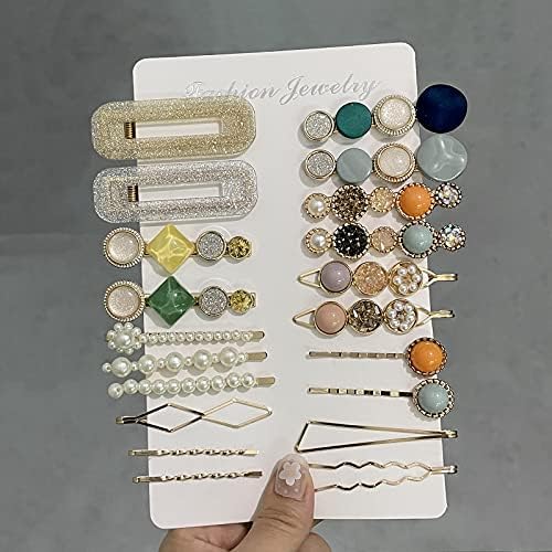 Mehayi 20 PCS Macaron Pearls and Acrylic Resin Hair Clips, Handmade Cute Hair Barrettes Bobby Pins, Glitter Crystal Geometric Hairpin, Elegant Gold Hair Accessories, Gifts for Women Girls… - Image 2