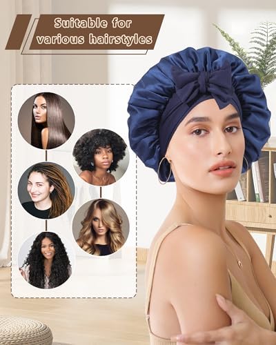 AWAYTR Satin Hair Bonnet for Sleeping, Adjustable Double Layer Sleep Cap - Image 5