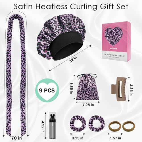 weiwei Satin Heatless Curls Overnight Hair Curler Headband, No Heat Curls Overnight Hair Curlers to Sleep In, 70" Hair Curlers No Heat, 9 Pcs Satin Heatless Curling Set for Women Long Hair - Image 6