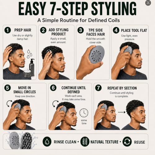 Washable Curl Sponge Alternative for Black Men, TPE Curl Defining Brush for 3C-4C Hair, Twist Styling Tool for Natural Coils, Starter Loc Tool, Reusable Barber Styling Tool(1, gray) - Image 3