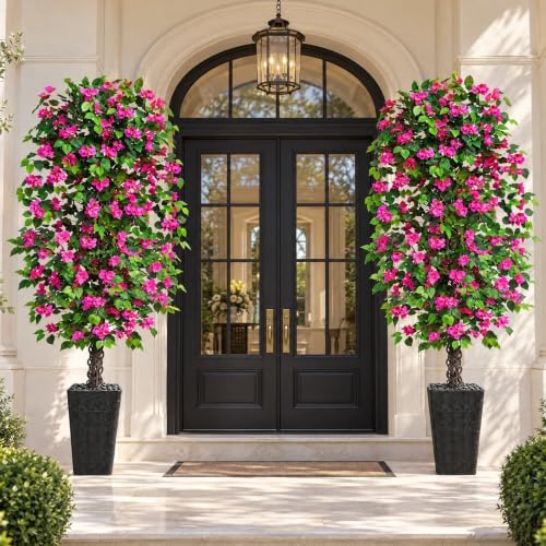 Artificial Bougainvillea Tree 7FT, Fake Tree with Flowers Black Planter - Image 7