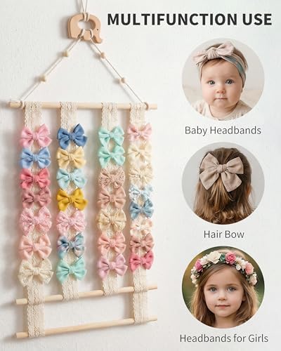 Hair Bow Holder for Girls Wall Mount Hair Clips Headband Organizer, Cute Wall Decor for Girls Room, Gift for Teen Girl Bedroom Organization Storage - Image 5