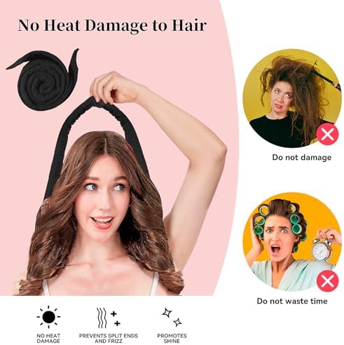 Flylipu Heatless Curling Rod Headband, Upgraded 60" Extra Long Soft Hair Curlers to Sleep In, No Heat Curls for Girls Long Hair Medium Hair (Black) - Image 3