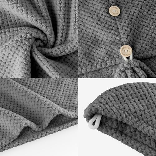 MaopaoBeauty 2 Pack Hair Drying Towels, Hair Towel Wrap, Absorbent Microfiber Hair Towel Turban with Button Design to Dry Hair More Quicker, Grey - Image 5