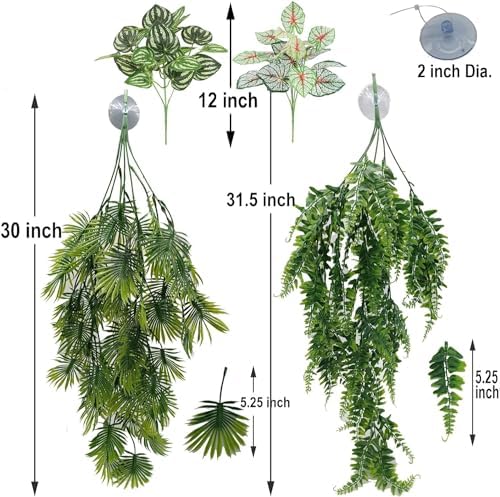 Reptile Plants for Bearded Dragon Tank Accessories, Terrarium Plant Artificial Decor for Snake Cage, Fake Plant for Leopard Gecko Habitat, Lizard Chameleon Ball Pythons (Group ABN) - Image 2