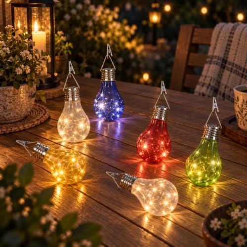 pearlstar Solar Light Bulbs Outdoor Waterproof Garden Camping Hanging LED Light Lamp Bulb Globe Hanging Lights for Home Yard Christmas Party Holiday Decorations (6 Pack-Solar Light Bulbs) - Image 4