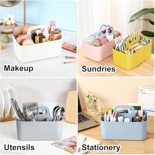Multiuse Caddy Organizer with Handle, Portable Divided Plastic Tote Bin - Art Craft, Stationary Pen Marker Crayon, Makeup Hair Supplies Storage - Bathroom, Classroom, Dorm, Office, Desk Holder -Yellow - Image 2