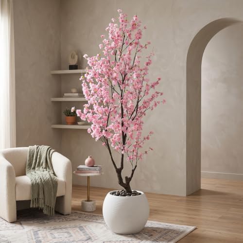 Faux Pink Cherry Blossom Tree 8ft(94in) Tall Artificial Plant by DecorArt