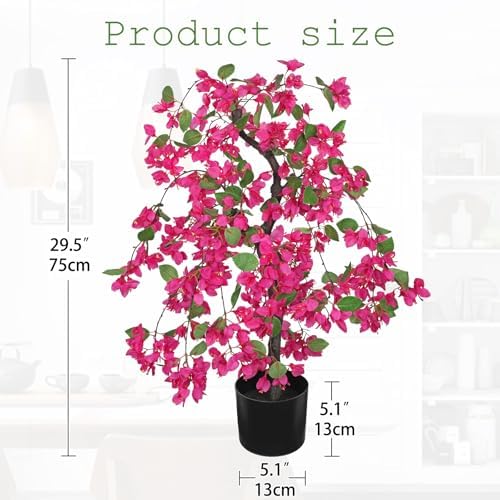 Briful Artificial Bougainvillea Plant in Black Pot 29.5" Tall Faux Silk Bougainvillea Floral Tree Tropical Fake Bougainvillea Tree for Home Office Room Garden Balcony Décor(Pink) - Image 2
