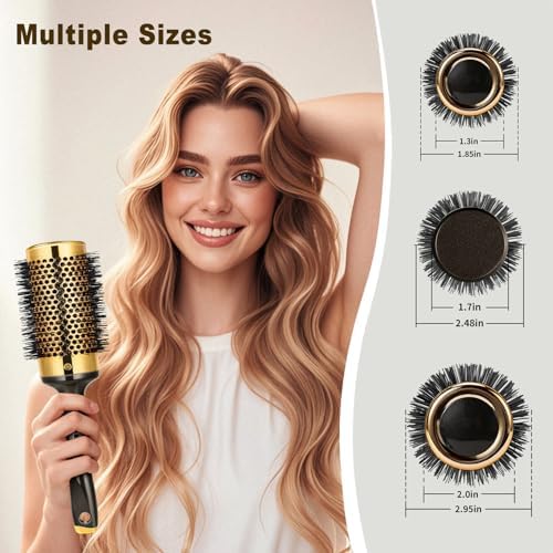 Large Round Brush for Blow Drying, Aluminum Round Hair Brushes for Women, Roller Brush for Blow Drying and Styling, Gold, For Curly and Straight-2 Inch Barrel, 2.95 Inch with Bristles - Image 4
