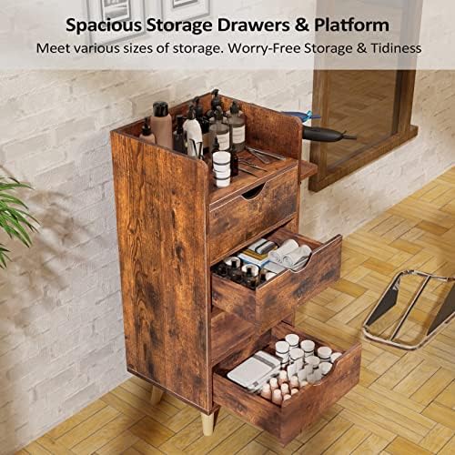 OmySalon 4 -Layer Salon Station Storage Cabinet, Beauty Barber Styling Stations, Hair Stylist Station Equipment with 2 Hair Dryer Holders, 4 Drawers and Raised Table Legs, Rustic Brown - Image 7