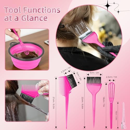 ROOHUA 8 Pcs Hair Dye Kit with Brush, Reusable Home Salon Color Hair Tools - Image 3