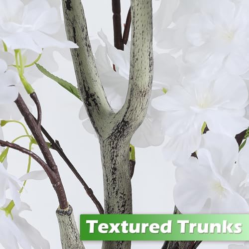 Artificial Cherry Blossom Tree Fake Plants Faux White Sakura Flowers, 6FT - Image 5