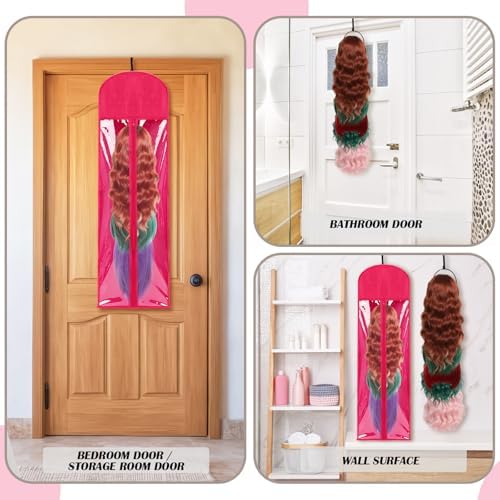 10 Pcs Wig Hangers Rack for Multiple Wigs, Dust-proof Storage Bag, Hot Pink - Image 6