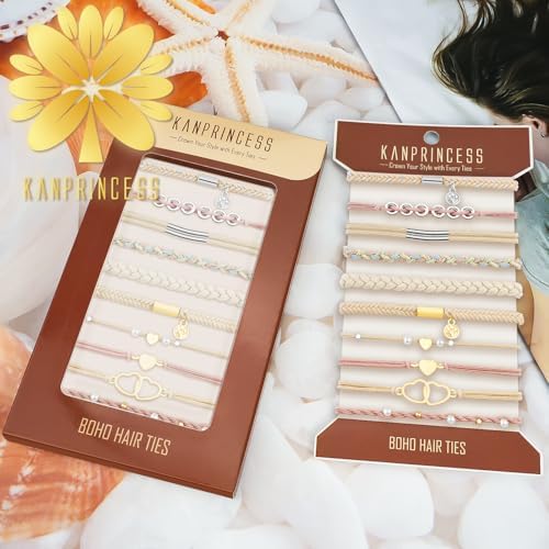 KANPRINCESS 10Pcs Boho Hair Tie Bracelet, Elastic Ponytail Bands for Women - Image 7