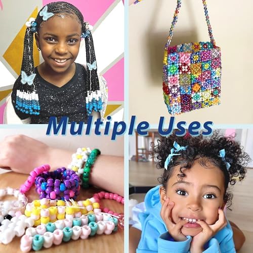 100PCS Hair Beads 2 Sizes Lace Butterfly Hair Clips Mini Hair Bows Hair Beading Tool Set Blue Cute Bow Barrettes Quick Braid Beaders for Kids and Girls - Image 7