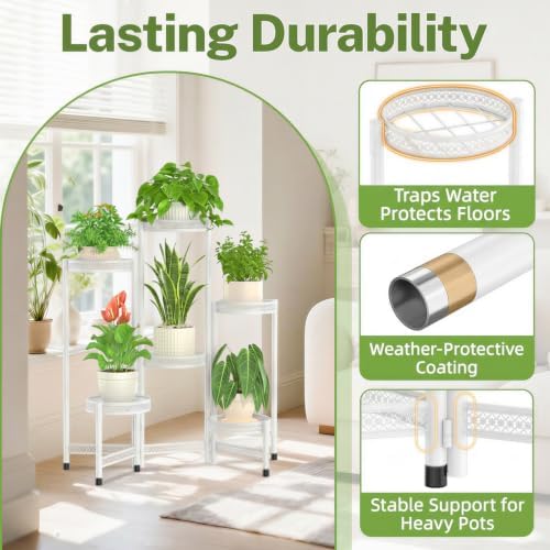 iDavosic.ly Plant Stand Indoor Outdoor, 6 Tier Iron Corner Shelf, White - Image 6