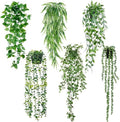 Sggvecsy Fake Hanging Plants 6 Pack Artificial Hanging Eucalyptus Plants Potted Greenery Faux Mandala Vine String of Pearls Boston Fern Ivy Vine Leaves Pea Pod for Home Indoor Outdoor Shelf Wall Decor by Sggvecsy