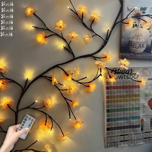 Willow Vine Branch Lights 6FT with Functional Remote, USB Powered DIY Flower Decorations Vines for Room Decor, Artificial Plants Tree Branches for Bedroom Wall Living Room Decor (DIY-Champagne Flower) by Unknown