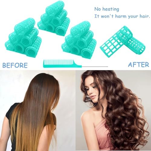24PCS Plastic Hair Rollers Set 2.0cm/0.8in Heatless Rollers Hair Curlers Snap on Rollers Self Grip Rollers Hairdressing Curlers Tools for DIY Hairdressing Hair Salon (Green) - Image 4