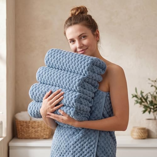 REDKISS 4 Pack Blue Bath Towels for Bathroom, Ultra Soft, 27"x55" - Image 2
