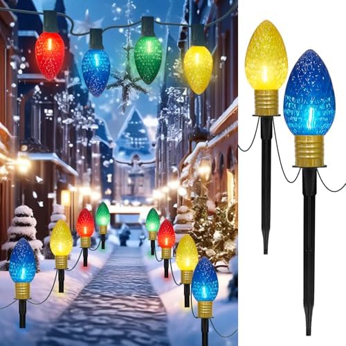 C9 Multicolor Christmas Decorations Outdoor Waterproof, 8FT Strawberry Jumbo Walkway Lights with 4 C9 LED Bulb, Connectable Marker Stakes Landscape Lights for Winter Yard Garden Lawns Xmas Holiday by Doratale