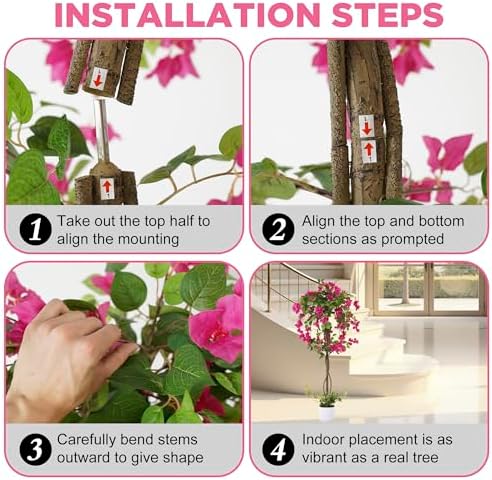 4FT Artificial Bougainvillea Tree, Tall Faux Bougainvillea Plant with Vibrant Pink Flowers, Large Potted Fake Tree for Indoor Living Room, Office, Patio, Porch, and Garden Decoration - Image 7