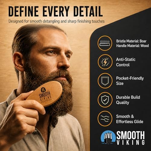 Smooth Viking Beard and Facial Hair Grooming Set - Natural Boar Bristle Brush, Mustache Brush, Styling and Shaping Tool for Men - Image 2