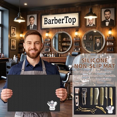Barber Mat for Clippers Non-Slip Thickened Silicone Non-Slip Mat | Barber Shop Home Counter Workstation Organizer Mat for Scissors, Trimmers, Clippers, Hair Cards, Combs, Razors, etc (17.5 * 12 Inch) - Image 7