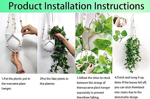 Comtelek 2 Packs Fake Hanging Plant with Pots for Home Decor Artificial Hanging Basket Plants Macrame Plant Hanger with Faux Vines Greenery for Bedroom Bathroom Room Wall Boho Decor Indoor Outdoor - Image 4