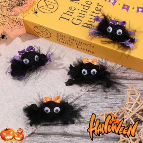 4 Pcs Halloween Spider Hair Clips, Cute Halloween Spider Bows, Polka dot webbing Feather Helloween Hairpins Handmade Alligator Clips,Gift for Cosplay Party Accessory - Image 6
