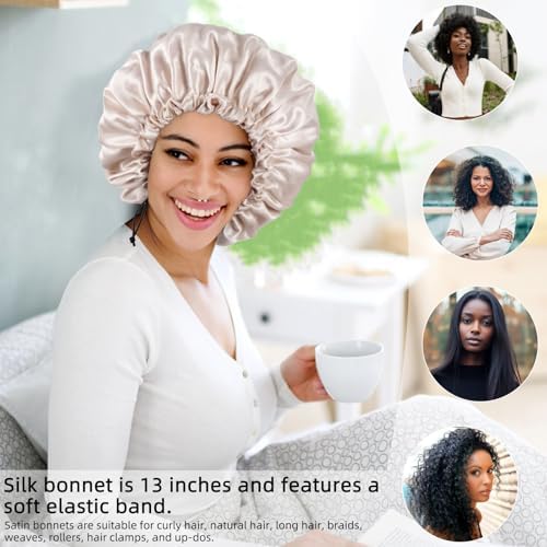 Edoneery Satin Bonnet for Sleeping Women, Double Layer Adjustable Sleep Cap - Image 4