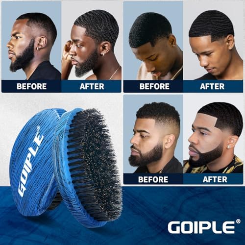 360 Curved Wave Brush For Men & Beard - Medium Hard Palm Wave Hair Brushes Wave Styler Great for Wolfing - Made with Beech Mix Boar & Nylon Bristle Brush for Barbers & Daily Use Black Hair (Blue) - Image 7