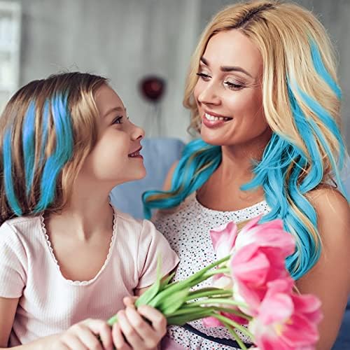 Kyerivs 24PCS Blue Hair Extensions for Girls 20Inch Rainbow Clip in Straight Synthetic Hairpieces for Girls Party Highlights Colorful Hair Accessories Halloween Gifts for Women Easter Basket Stuffers - Image 6