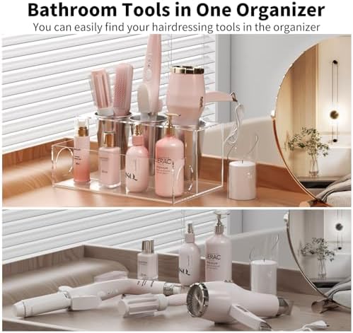 NIUBEE Acrylic Hair Tool Organizer,Hair Dryer Holder Countertop with 3 Cups - Image 6
