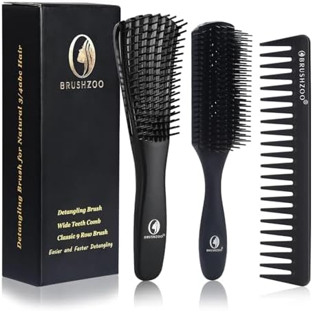 BRUSHZOO Hair Brush Set, Detangler Brush for Women Men Kid Detangling Styling Massaging, Curly Hair Brush for 3/4abc Wet Dry Hair (Black) by Brushzoo