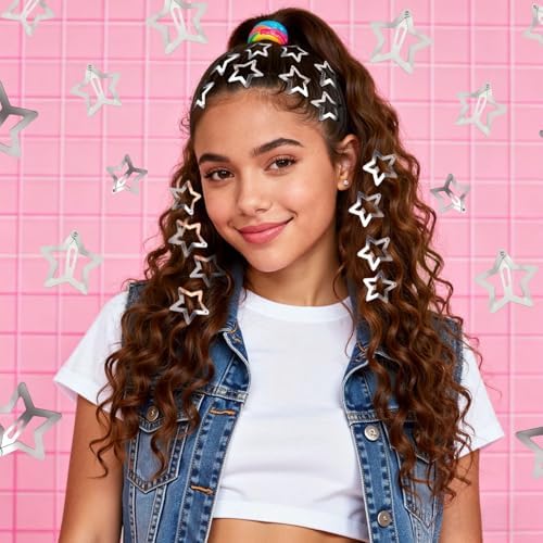 16 PCS Silver Star Hair Clips Star Barrettes, 1.57 Inch Snap Y2K Hair Clips - Image 3