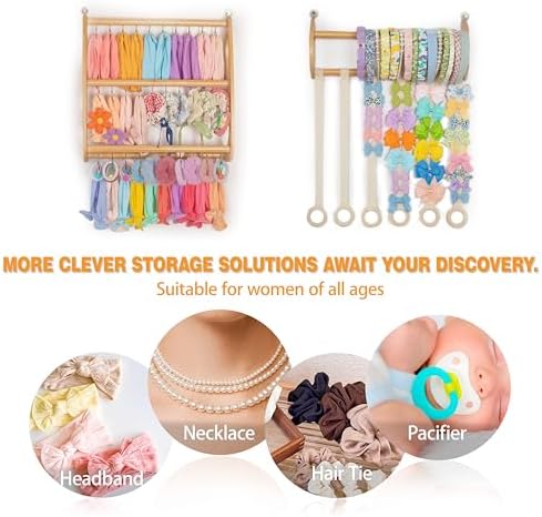 Headband Holder Hair Bows Organizer for Girls Large Capacity Wall Hanging Storage with 40 Metal Hooks 16.5 Inches x 6 Rows of Clip Spaces Hair Accessories Organizer for Baby (XL) - Image 6