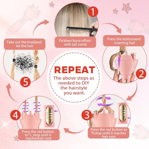 Gisafai Automatic Braiding Machine Hair Twister for Women, Pink - Image 4