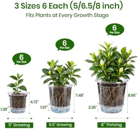 Bluepro Self Watering Pots for Indoor Plants, 8/6.5/5 Inch, 18-Pack - Image 2