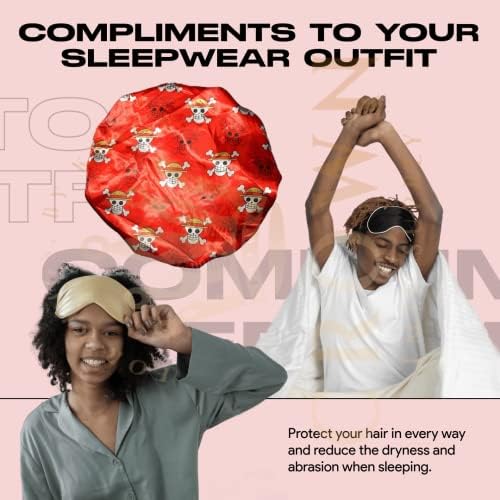 Anime Bonnet with Elastic Soft Band Adjustable Women and Men Silky Bonnets for Sleeping Comfortable Satin Fabric, Red Op - Image 6