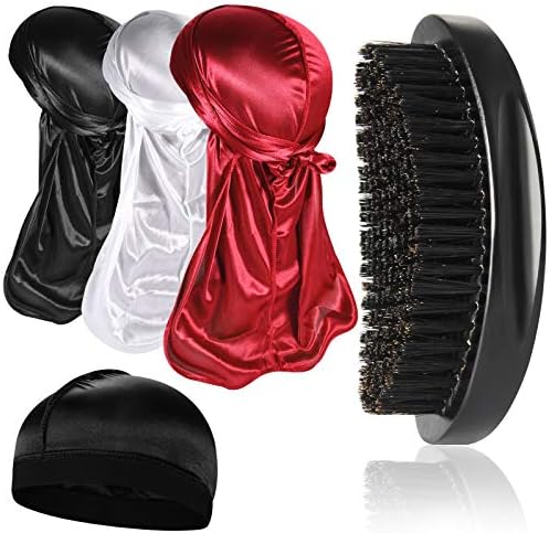 3pcs Silky Durag with Wave Brush for Men 360, Medium/Hard Hair Brush Kits,A by Heniho
