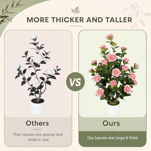 2 Pack 3FT Artificial Camellia Trees with Pink Flowers - Image 5
