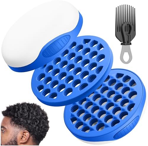 Silicone Curling Brush with Pick Comb and Spiralized Cavities - Two-Sided Hair Tool for Afro Curls, Small Holes Curler for All Genders, Blue, 1 Piece by WTTORDE