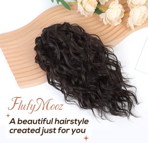 Flufymooz Ponytail Extension, 12" Short Claw Ponytail Extension Wavy Curly Jaw Clip in Pony tails Hair Extension Natural Synthetic Hairpiece for Women (Dark Chocolate Brown) - Image 2