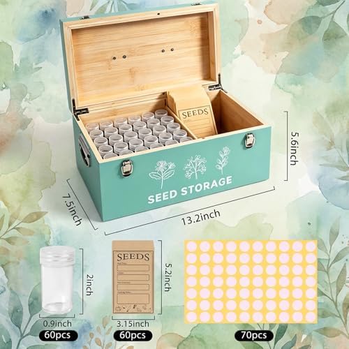 60 Slots Seed Storage Organizer, Bamboo Seed Box with Lid and Safety Locks - Image 6